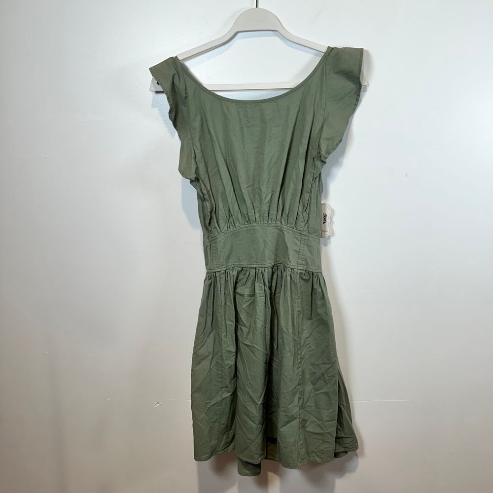 Wishlist Apparel Olive Green Flutter Sleeve Tie Back Summer Midi Dress Size L